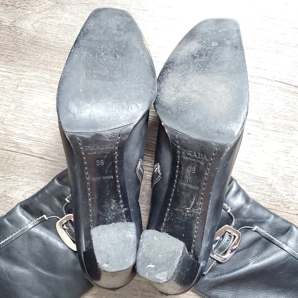 Prada Zip Up Leather Knee-High Boots - Picture 6 of 9